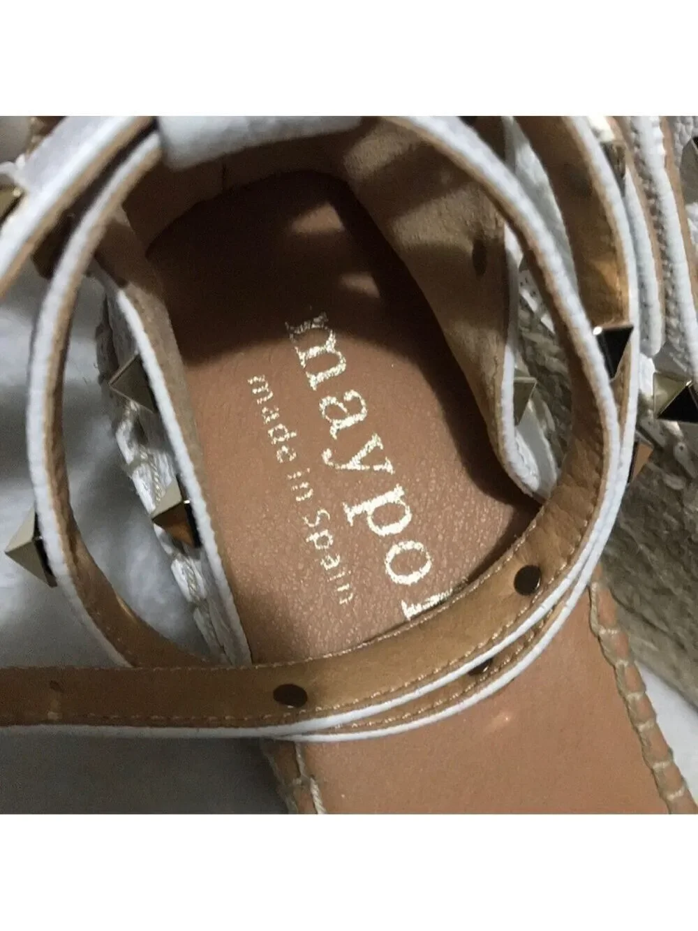 Anthropologie Maypol White Studded Ankle-Strap Wedge Espadrilles Sz 9M